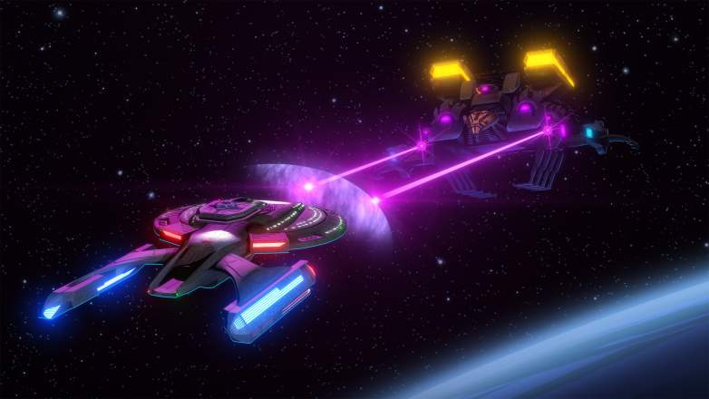 The Cerritos in a battle with an alien vessel in "Star Trek: Lower Decks"