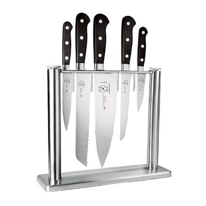knife set in glass block