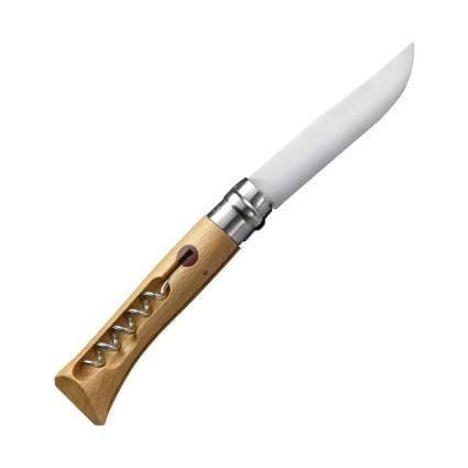 Opinel No.10 Stainless Steel Corkscrew Folding Knife with Beechwood Handle