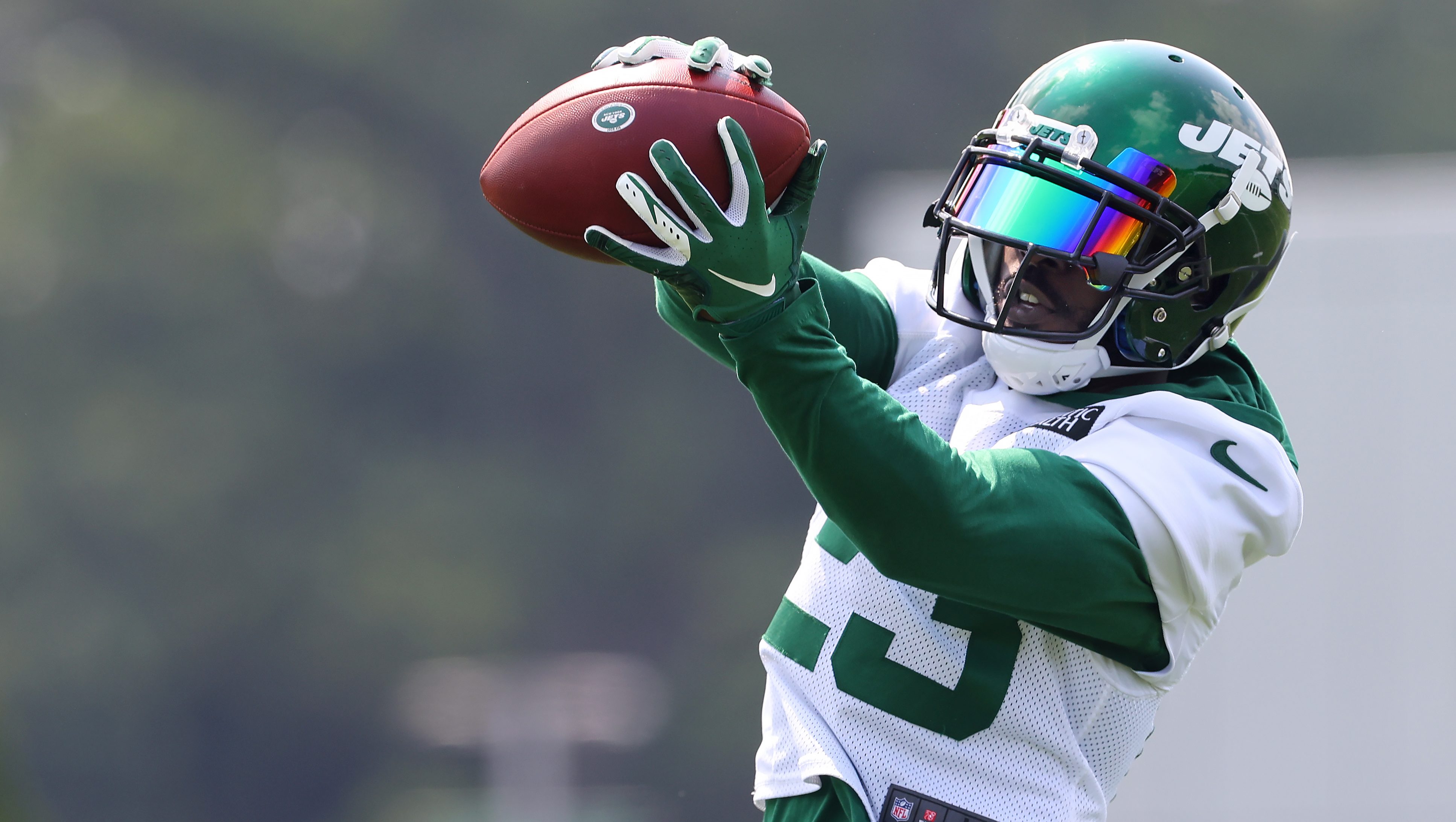 New York Jets running back Ty Johnson (25) looks on against the