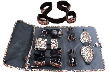 Leopard print bondage kit in carrying case