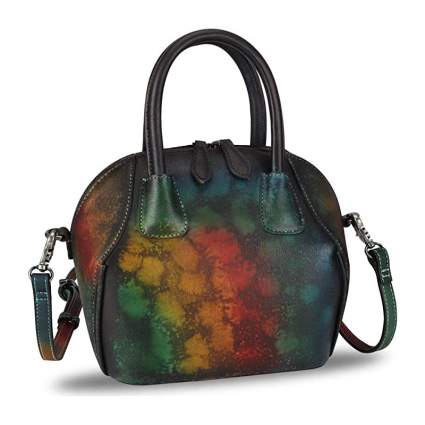 Colorful rainbow leather satchel