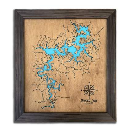 Frame wooden map of a lake