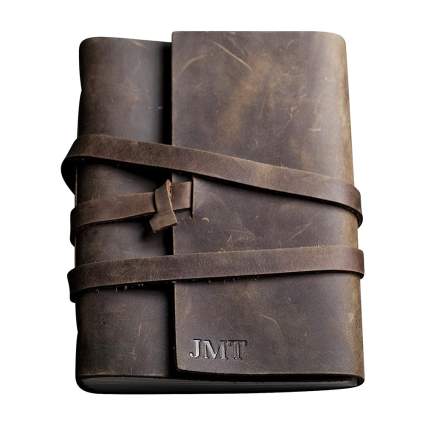 dark leather wrapped journal