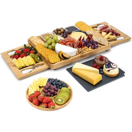 cheese board set with fruit and cheese
