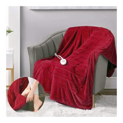 plush heated throw with foot pocket