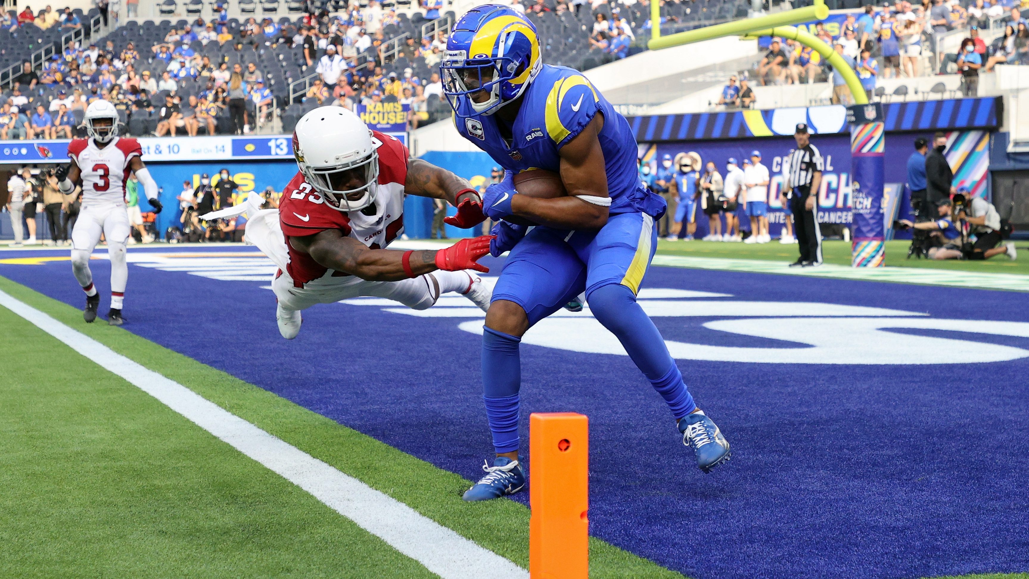 Robert Woods of the Los Angeles Rams runs the ball after a