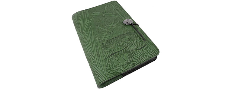 dragonfly pond embossed leather journal