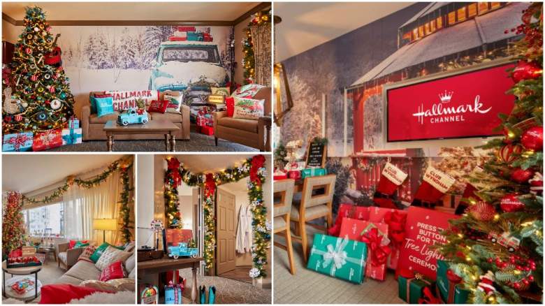 Hallmark Christmas-themed hotel rooms.