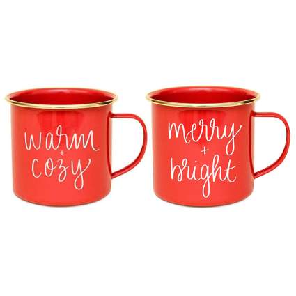 Red metal Christmas coffee cups