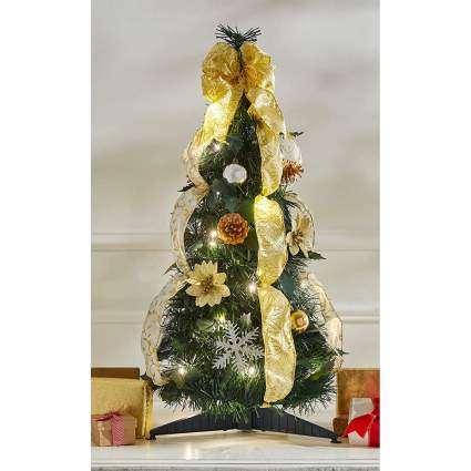Mini Christmas tree with gold ribbon