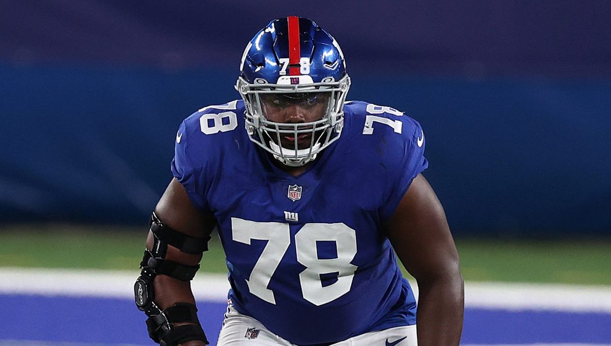 Giants starting left tackle Andrew Thomas is listed as