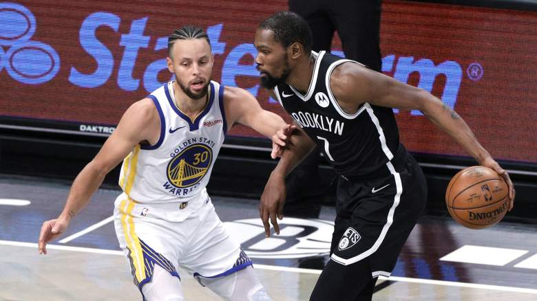 Kevin Durant, Nets (right), against Warriors star Stephen Curry