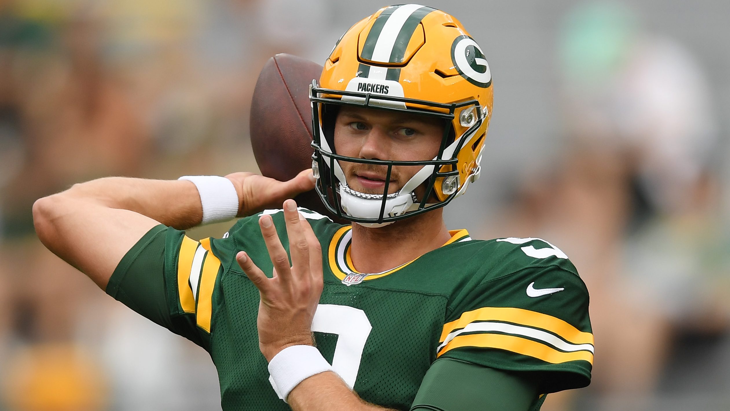 Jordan Love of the Green Bay Packers warms up before the preseason News  Photo - Getty Images