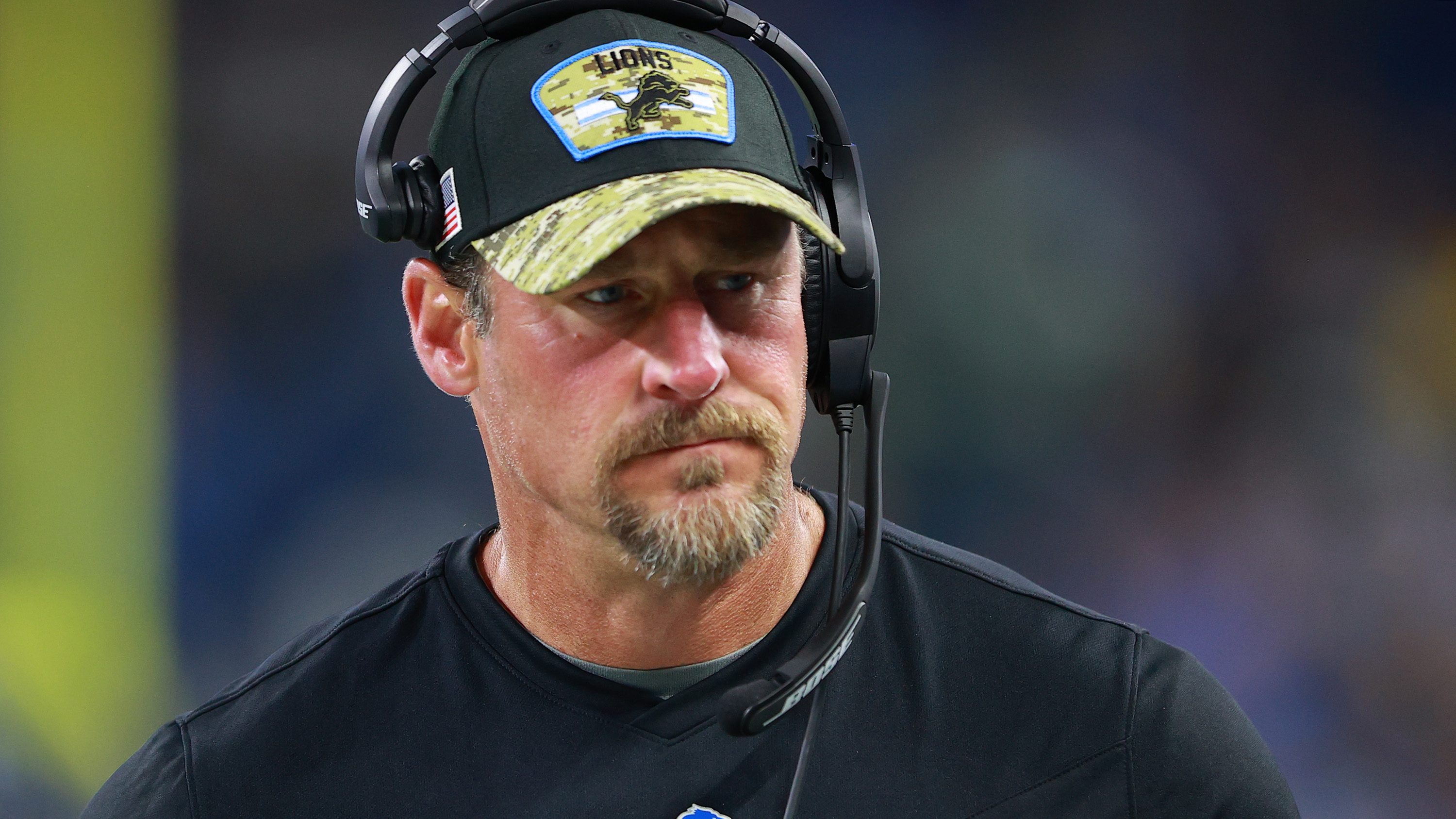 Detroit Lions head coach Dan Campbell greets linebacker James