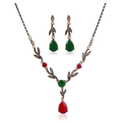 JDXN Christmas Vintage Elk Leaf Drops Jewelry Set