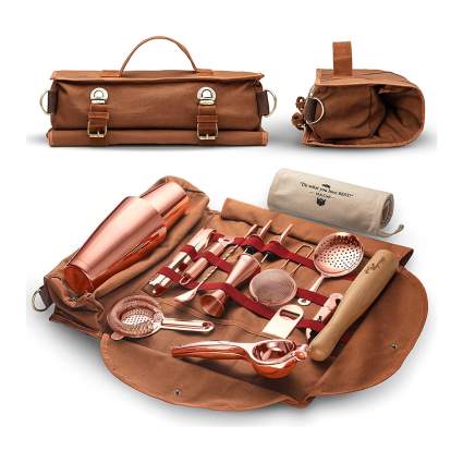 Professional 17-piece CopperTravel Bartender Kit Bag