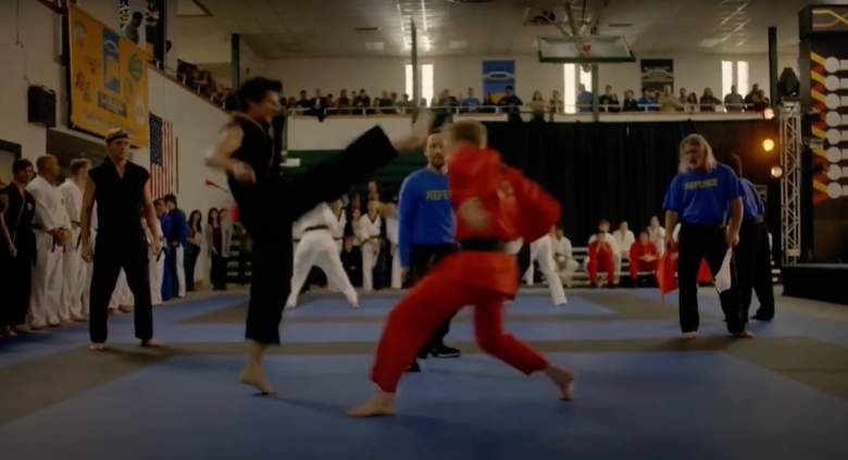 Miguel Diaz crane kicks in "Cobra Kai"