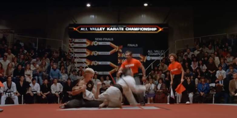 Johnny Lawrence attacks Daniel's wounded knee in "The Karate Kid"