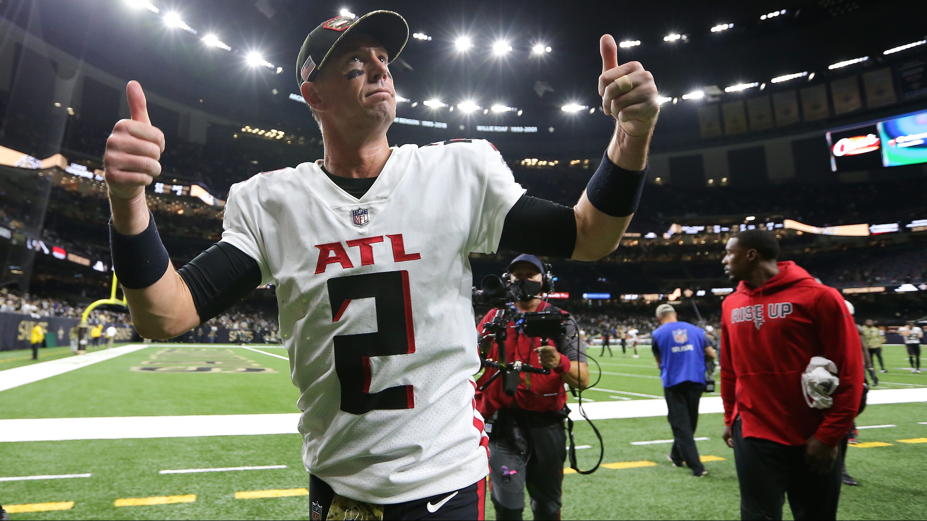 Atlanta Falcons' Matt Ryan celebrates after a touchdown during the