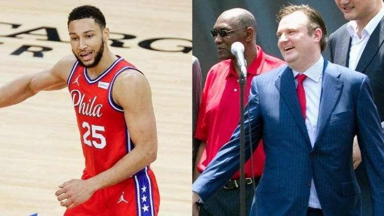 Ben Simmons, left, and Daryl Morey, right, of the Philadelphia 76ers