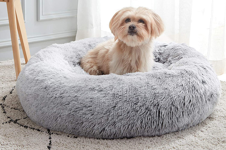 Personalized Pet Bed with Washable by JATEN Dog Bed for Medium and Large Dogs Donut Calming Anti-Anxiety Dog Beds with Dot Plush 30-Inch, Dark Grey 