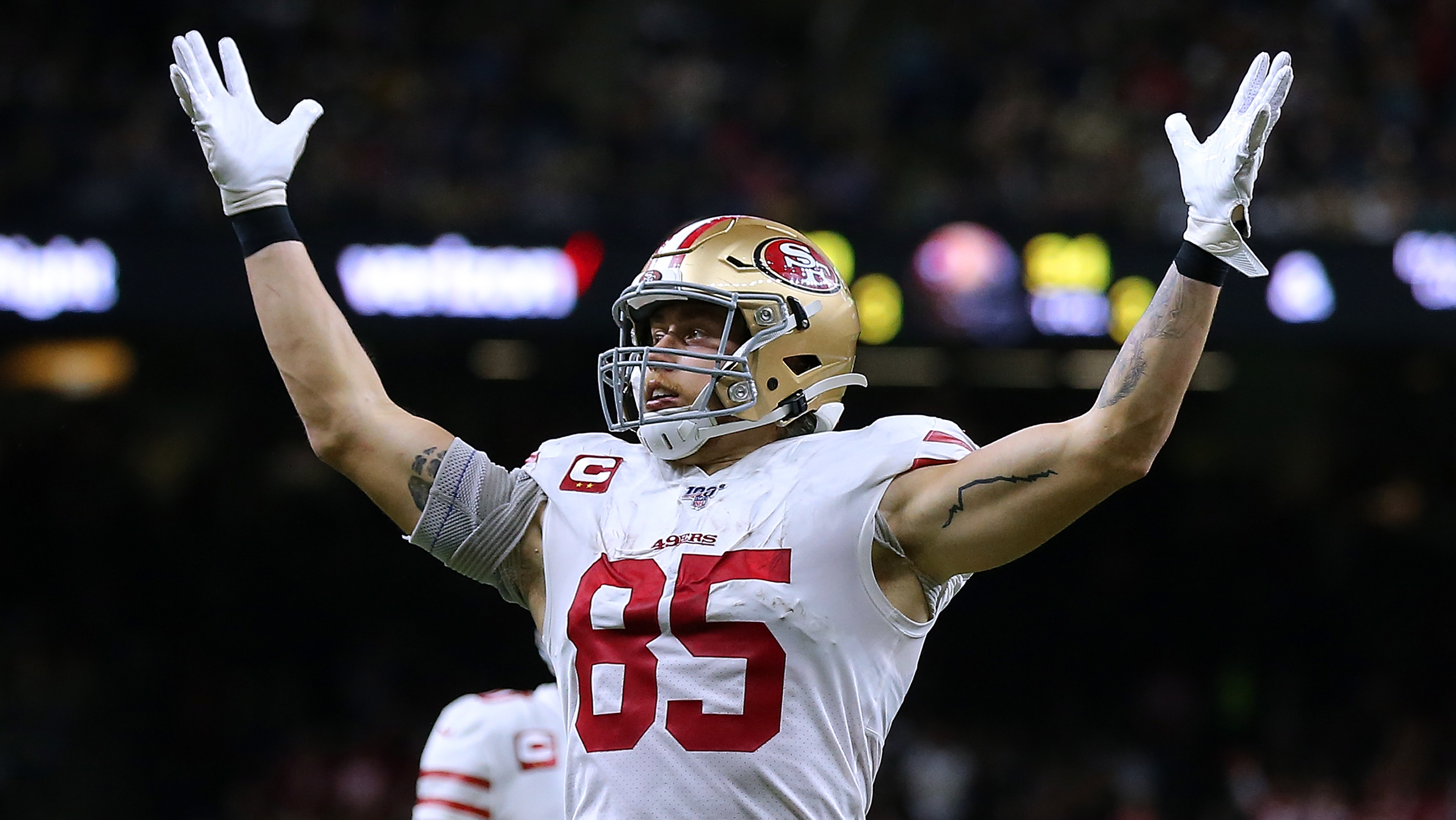 October 21, 2018: San Francisco 49ers tight end George Kittle (85) in  action during the NFL football game between the Los Angeles Rams and the  San Francisco 49ers at Levi's Stadium in