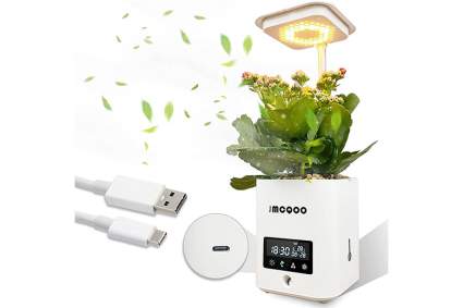 Mini white desk planter with LED light