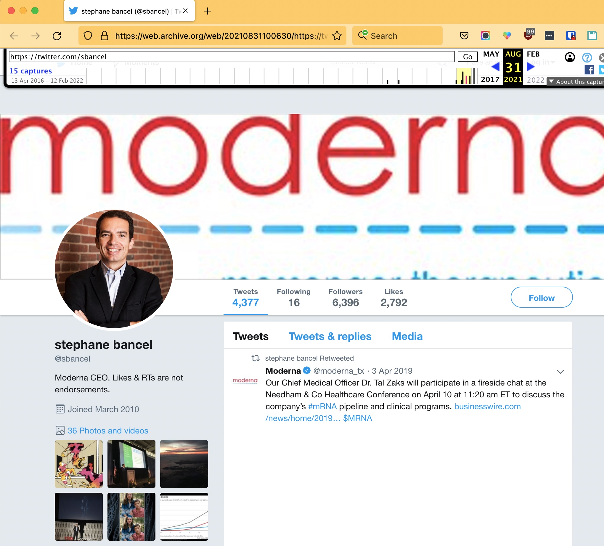 Moderna CEO Stephane Bancel Deletes Twitter Account