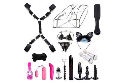 Bondage kit with lots of toys and restraints