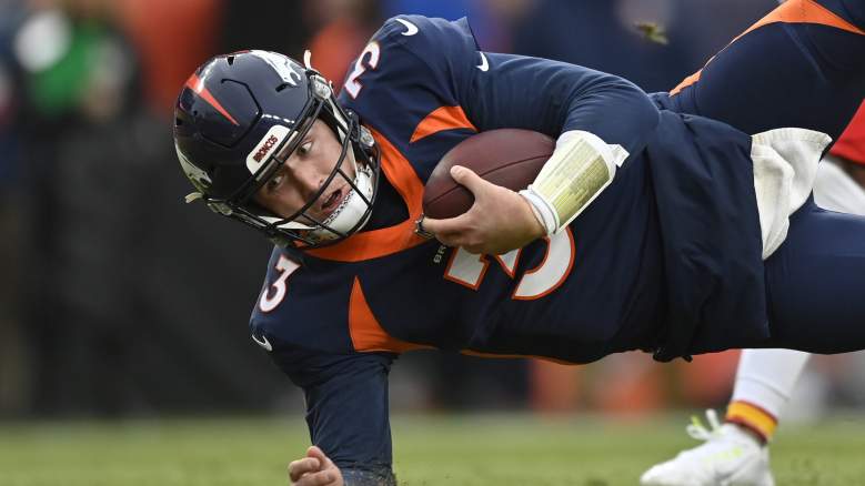 Denver Broncos quarterback Drew Lock passes for a touchdown