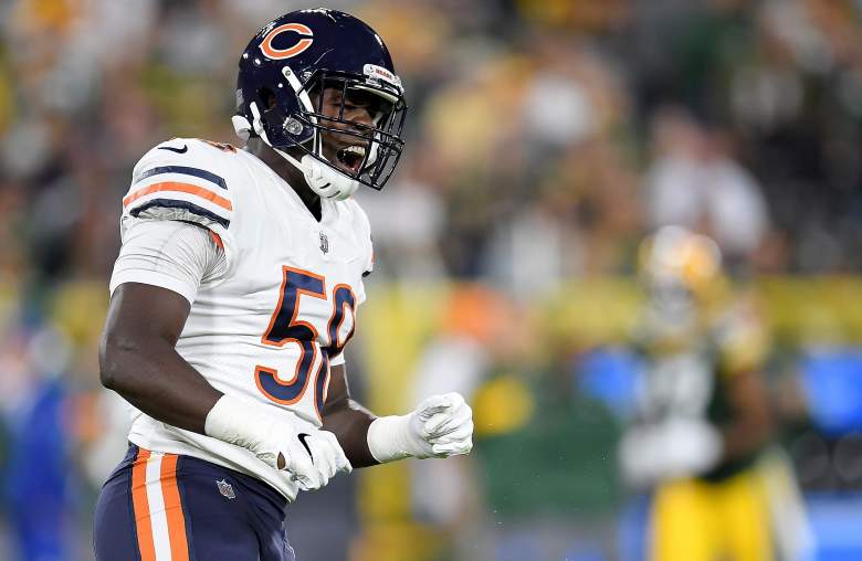 Chicago Bears linebacker Roquan Smith (58) chases a play against the  Jacksonville Jaguars during the second