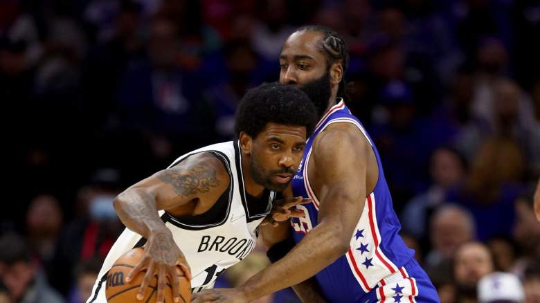 James Harden guards Kyrie Irving