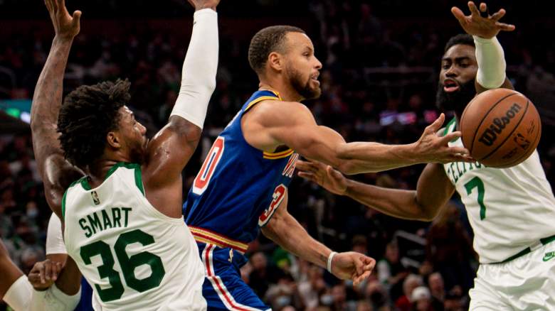 Stephen Curry Marcus Smart Jaylen Brown Warriors-Celtics