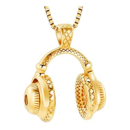 Gold headphones urn necklace