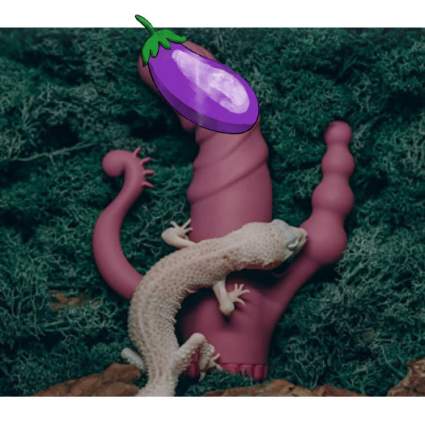 Tri-brator with eggplant censor and live gecko