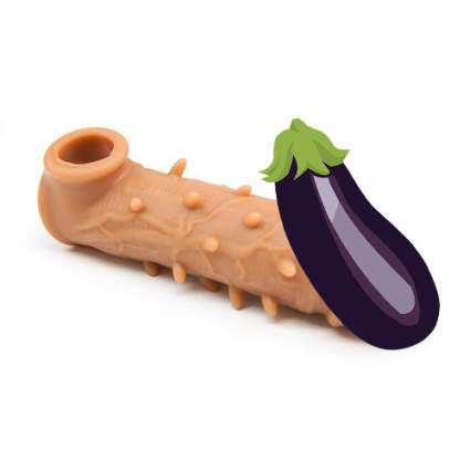 Fleshtone silicone extender to with spikes and eggplant censor