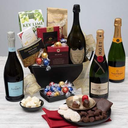 gourmet gift champagne and truffle basket