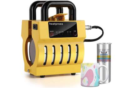Yellow portable mug printing press