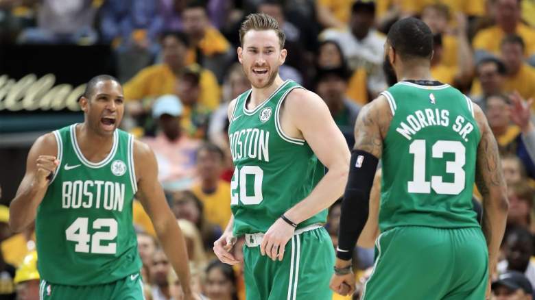 Gordon Hayward, formerly of the Boston Celtics with Al Horford and Marcus Morris Sr.