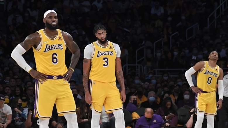 Lakers star LeBron James stands next to Anthony Davis