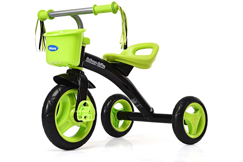 Lockable Pedal US Stock Detachable Guardrail 4 in 1 Stroll Trike with Adjustable Push Handle Retractable Foot Plate Kids Tricycle WTAA Suitable for 6 Months to 6 Years Removable Canopy 