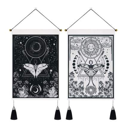 black and white moth tapesteries