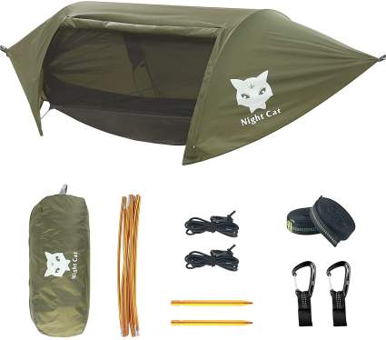 Night Cat Camping Hammock Tent with Mosquito Net and Rain Fly