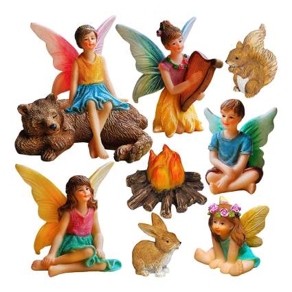 Fairy and animals mini statue set