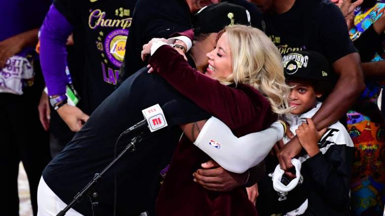 LeBron James hugs Lakers owner Jeanie Buss
