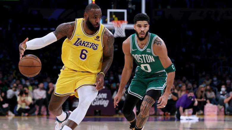 LeBron James of the Los Angeles Lakers and Jayson Tatum of the Boston Celtics.