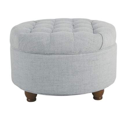 Homepop Home Decor Large Button Tufted Woven Round Storage Ottoman