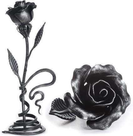 MetalArt Hand Forged Iron Rose and Steel Base