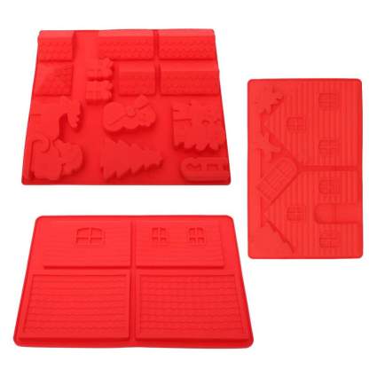 Red silicone mold for gingerbread house